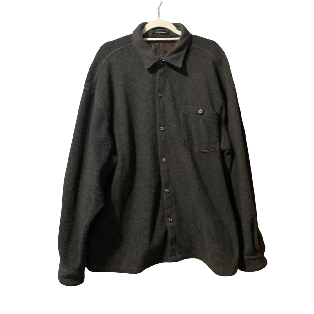 Tommy Bahama Mens Ribbed Fleece Button Down Shirt Jacket 2XL Charcoal Gray